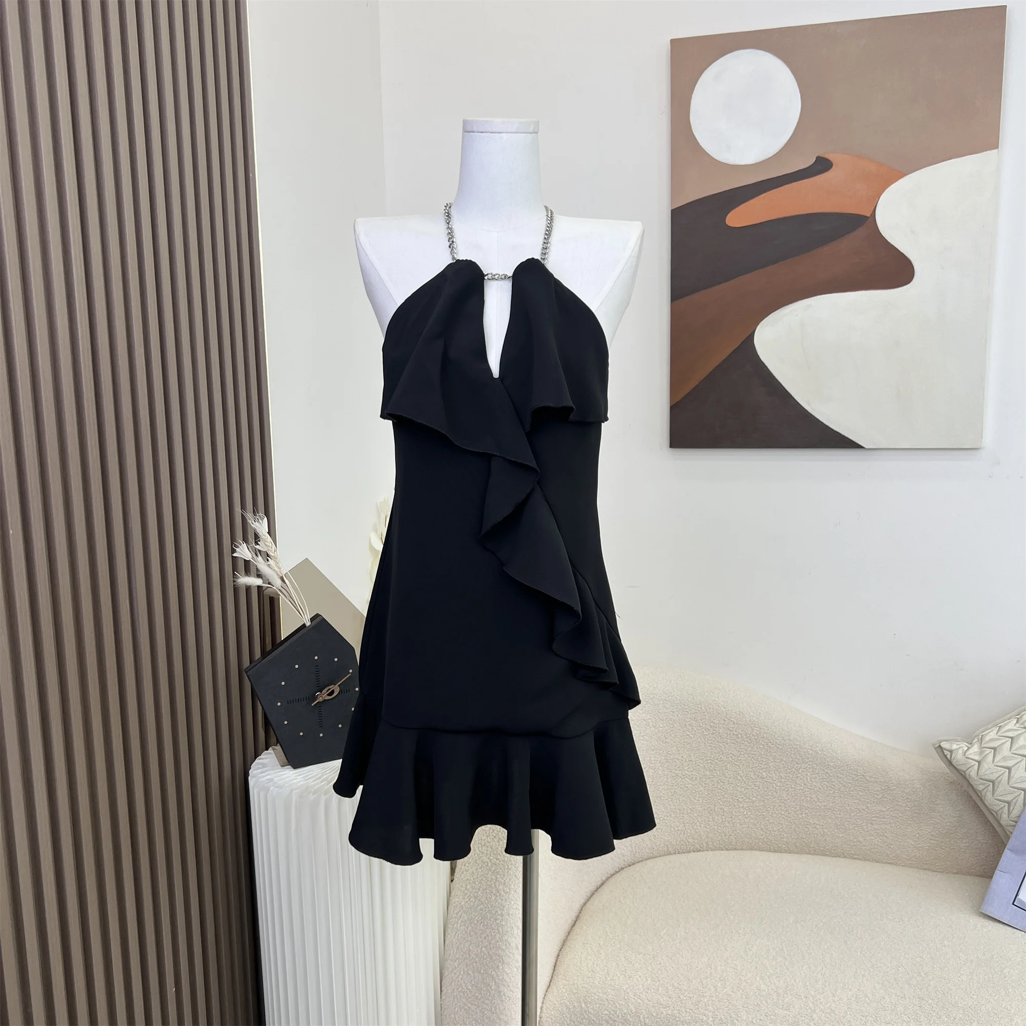 

Black Sexy Slim Summer Dress For Women Y2k Hanging Neck Design Vintage Chic Dresses Elegant Party Dresses For Women 2023