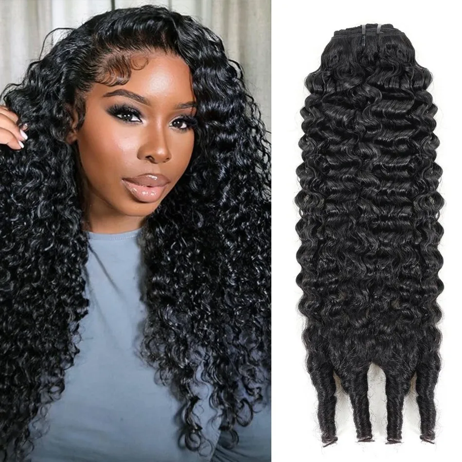 12A Burmese Curly Human Hair Bundles Water Wave Bundles Virgin Weave Human Hair Extensions Curly Ends 1/3/4 Pcs Black 30 40 Inch 2