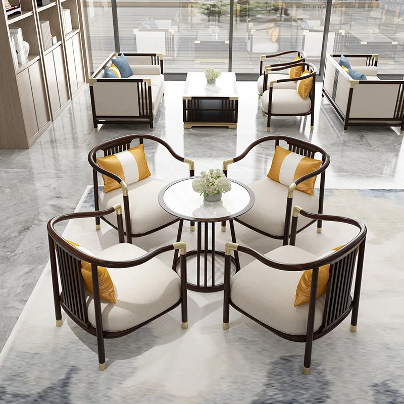 

New Chinese Style Sales Office Reception Sofa Hotel Model Room Furniture Tea House Clubhouse Negotiation Leisure Card