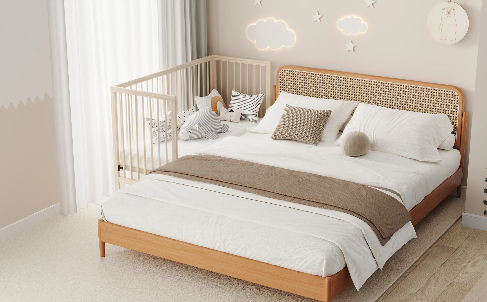 140x60x90cm Wooden Baby Cot, Convertible Into An Extra Bed / Painting Board Rack / Desk, Height Adjustable, No Mattress, Spruce S09d32cb2624a45ecbba1549932f2235cd