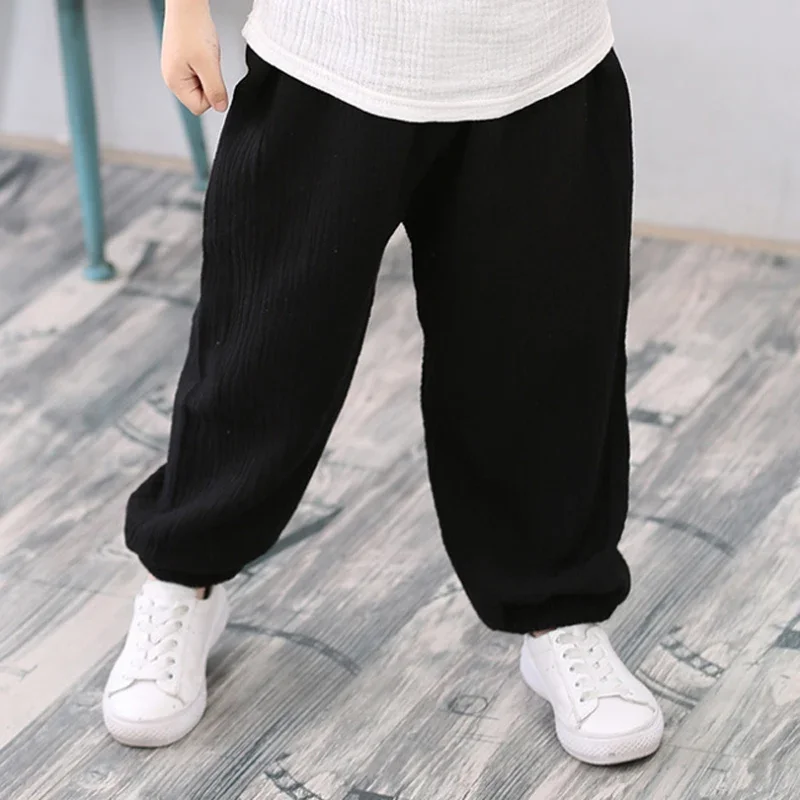 Girls Pants 2-7 Yrs Linen Pleated Baby Summer Cotton Harem Baggy Kids Clothes Sweatpants Trousers Breathable