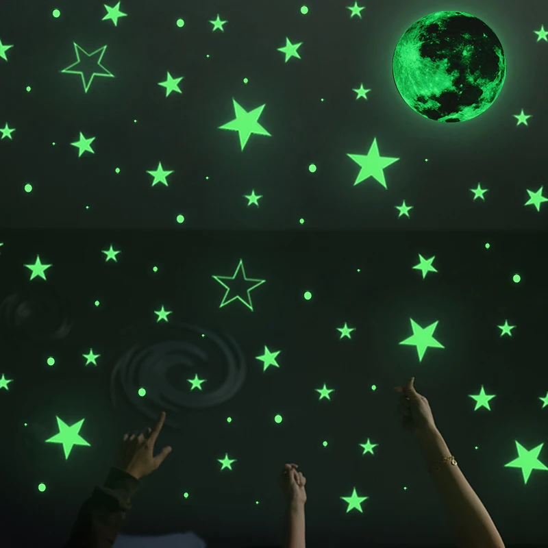 

Luminous 3D Moon Stars Dots Wall Sticker Kids Room Bedroom Home Decoration Glow In The Dark Moon Decal Fluorescent DIY Stickers