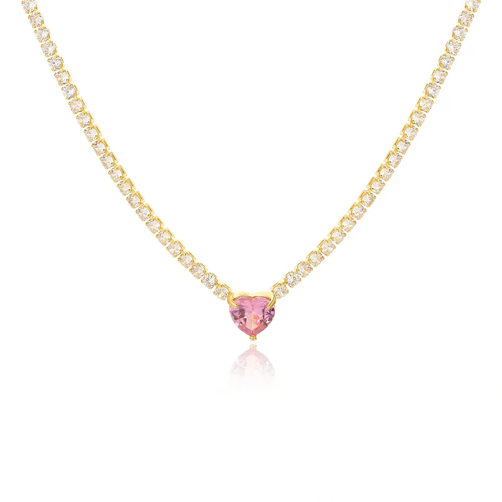 ZAKOL Shinny Full Crystal Square Heart Zirconia Anhänger-Halskette für Frauen, gelb, rosa, CZ, Tenniskette, Choker, Hochzeitsschmuck – Detail 10