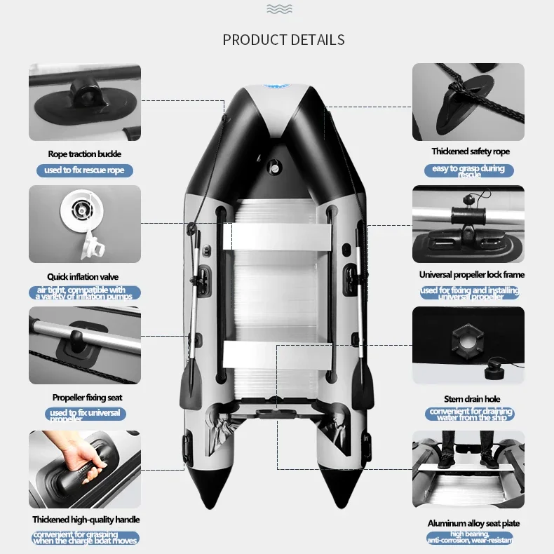New Arrived 2.3~5.2m Inflatable Assault Boat Set 0.9mm Thickened Wear-resistant Alloy V-shaped Bottoms Canoeing Fishing Boat