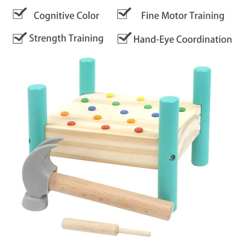 Montessori Knock Nails Tool Wood Early Learning Double Sides Pegboard Portable Colorful Baby Hammer Hit Wooden Toys