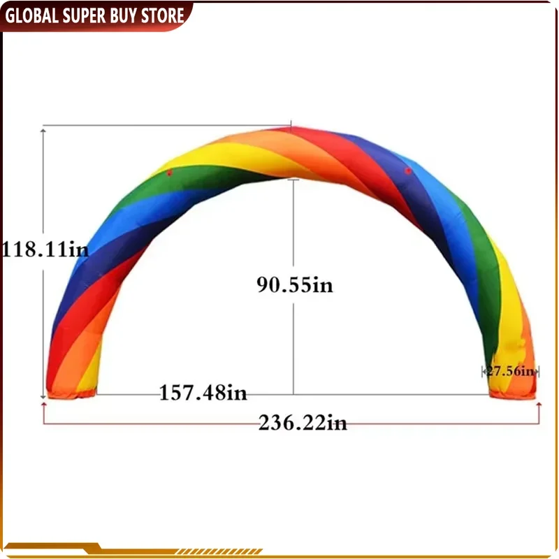 Customizable 6m Wide Inflatable Rainbow Arch Door Colorful Celebration for Wedding Arch 20ft*10ft D=6M/20ft Advertising