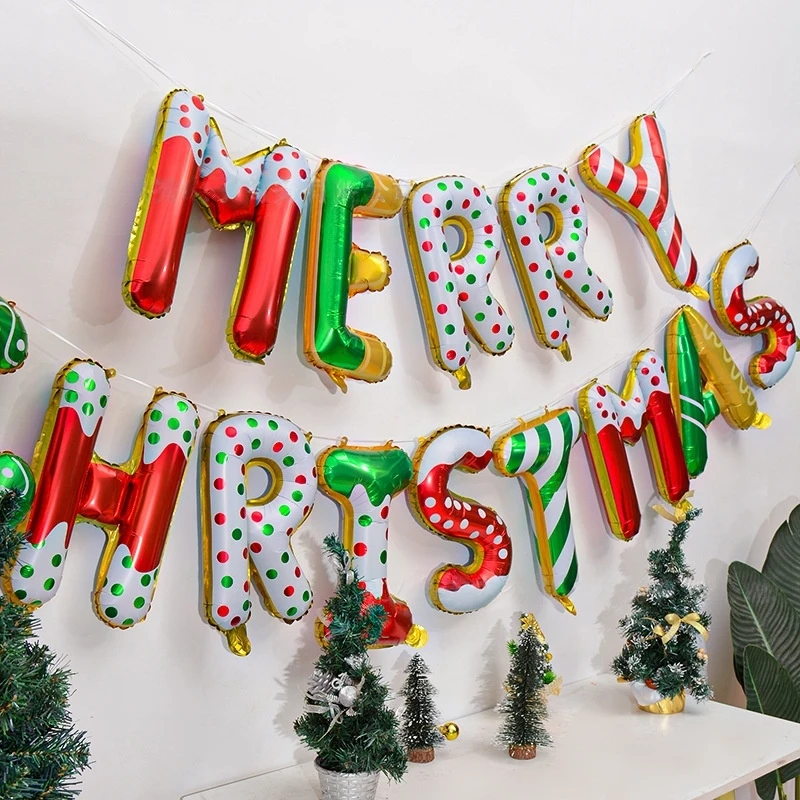 Merry Christmas Letter Balloon Banner Christmas Theme Aluminum Foil Balloon For Xmas Party Supplies Christmas Hanging Decor 2025