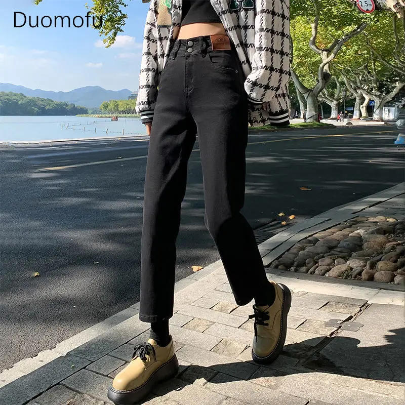 Duomofu Есенни шик прави свободни семпли дамски дънки Нови ежедневни модни тънки ежедневни чисти цветни дънки с копчета с висока талия
