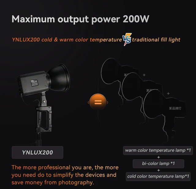 YONGNUO LUX200 YNLUX200 200W 2700K-6500K Bowens Mount