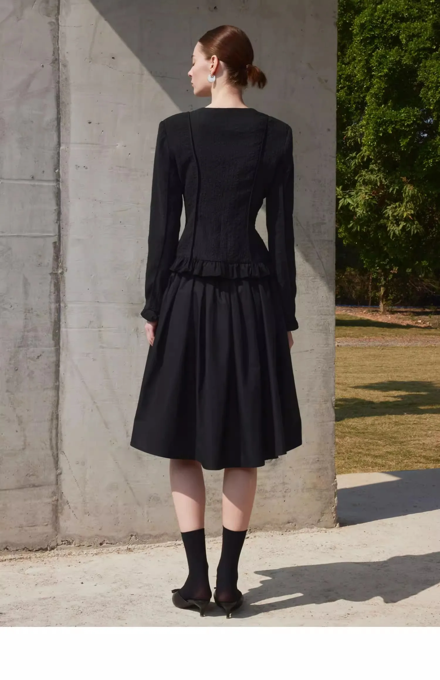 AEL Damen-Oberbekleidung für Frühling und Herbst, schmales schwarzes Rüschenoberteil, modisch, eleganter Stil, 2025, neu – Detail 5