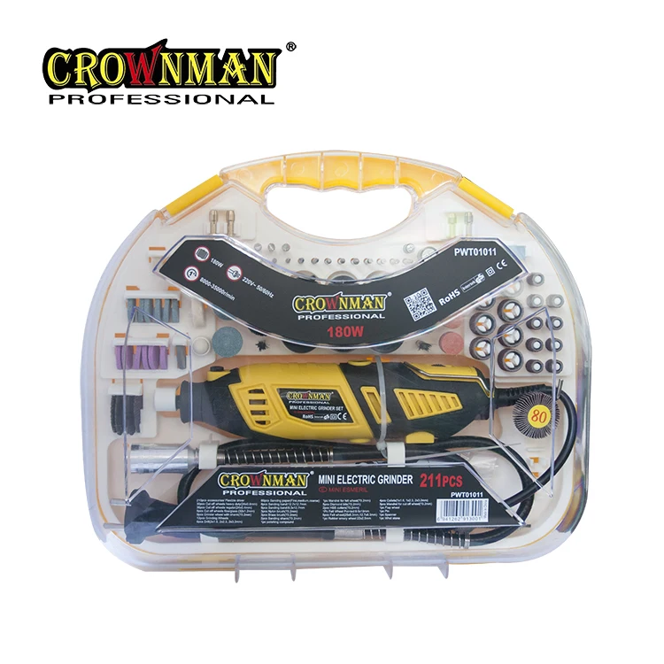 CROWNMAN Power Portable Mini Rotary Tool 220V/180W 211pcs Mini Electric Grinder