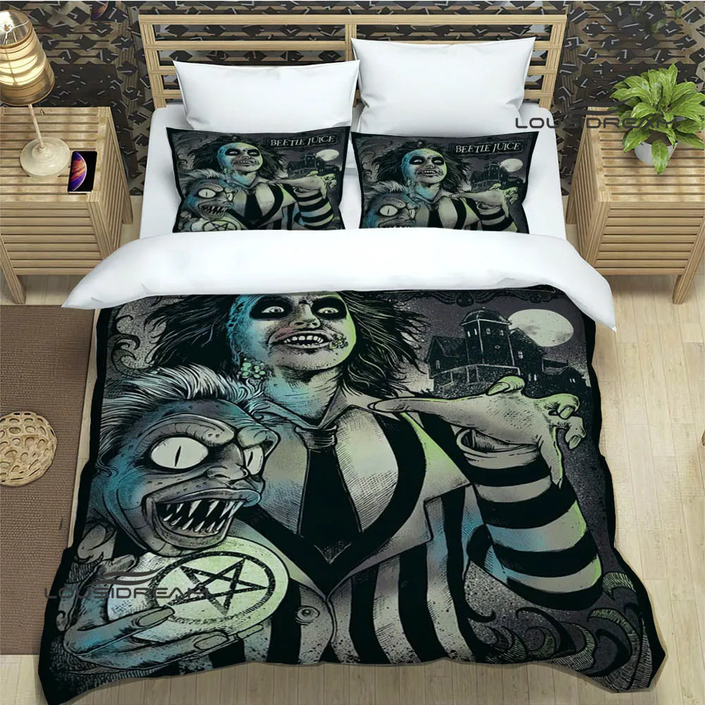thumbnail image 1 of Juegos de ropa de cama de película de terror B-Beetlejuice, suministros exquisitos, juego de edredón, juego de cama, juego de cama, regalo de cumpleaños de lujo, 1 of 5