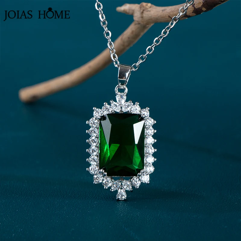 

JoiasHome Роскошные ювелирные изделия из серебра 925 пробы женское ожерелье для юбилейвечерние вечеринки 10*14 мм изумрудно-зеленый цвет Женская цепочка с кулоном