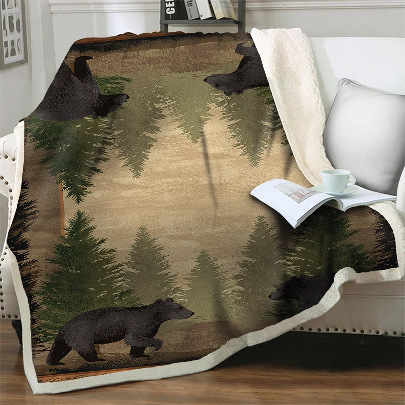 

Cartoon Wild Bear Plush Throw Blankets on Beds Sofa 3D Animal Sherpa Travel Picnic Blanket Soft Warm Bedspreads Quilts Nap Cover