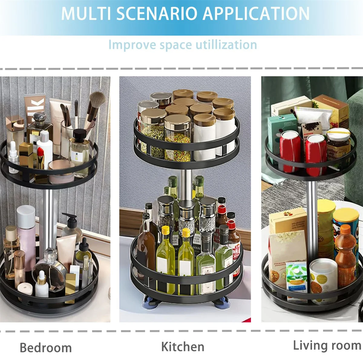 360 Rotating Spice Rack Organizer - Non-Skid Carbon Steel Storage Tray for Seasonings