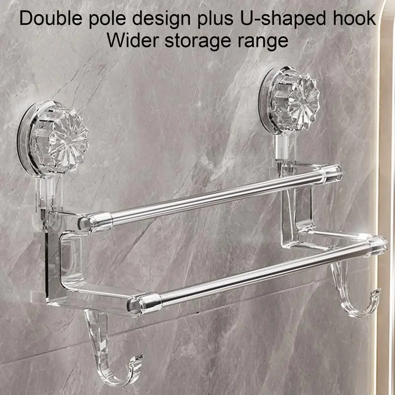 Dual-layer Suction Cup Towel Rack Stainless Steel Bath Towel Holder Shower Door Bar Rack Bath Restroom Holder