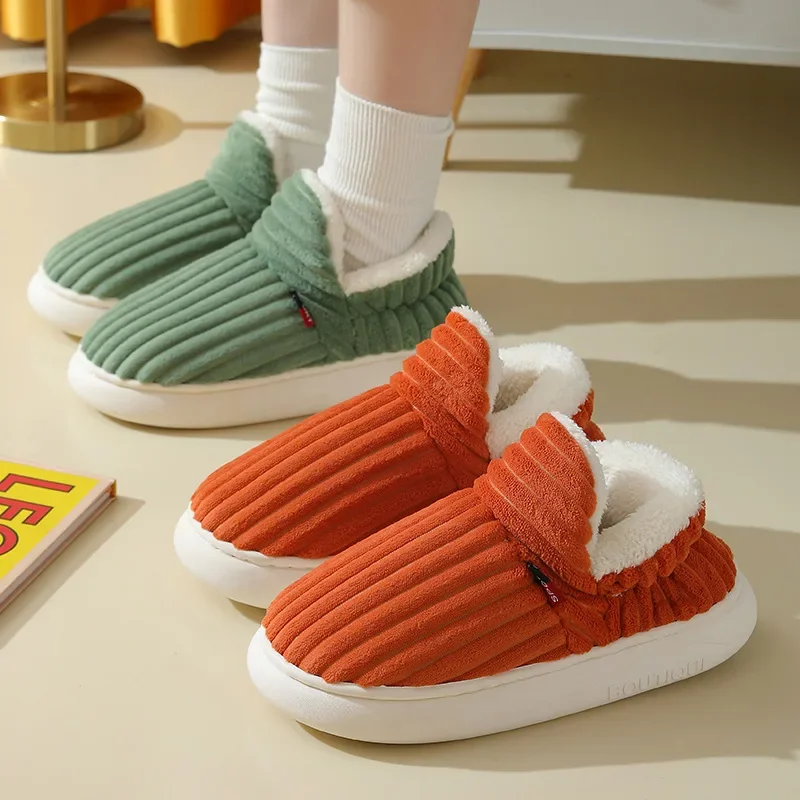 Winter warme Hausschuhe für Damen und Herren, dickes Plüschfutter, rutschfest, gemütliche Baumwollschuhe, Damen-Hausschuhe aus Cord mit weicher Sohle – Detail 2