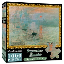 MaxRenard 성인용 직소 퍼즐 1000 조각, 모네 일출 느낌, 환경 친화적 종이, 크리스마스 선물 장난감