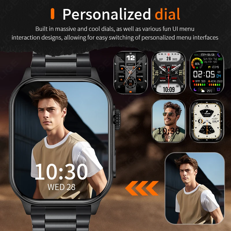 LIGE Smart Watch for Men Women LED Flashlight Full Touch Screen Sport Fitness Watches BT Call Digital Smartwatch Wristwatch New