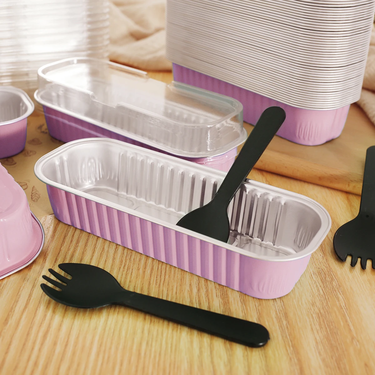 50 Mini Teglie Pane In Alluminio Con Coperchi E Cucchiai - 200ml Per Torte E Dessert - Foto 13