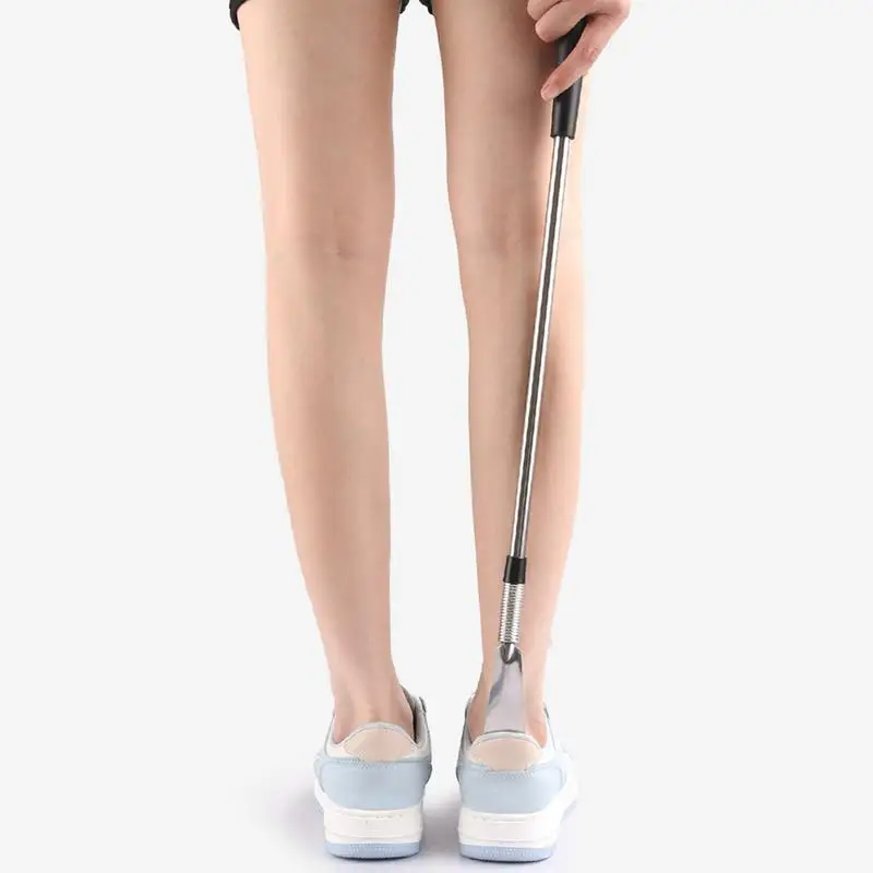 Stainless Steel Spring Shoe Horn Household Shoe Lifter Spoon Adjustable No Bend Horn Retractable For Pregnant Seniors