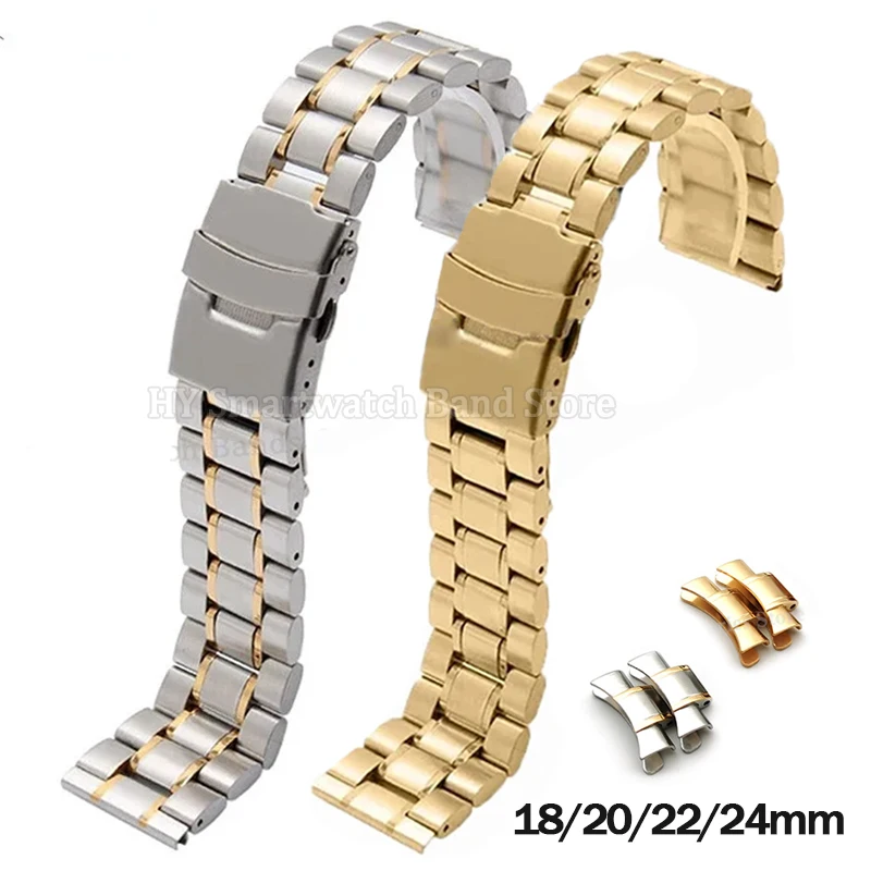 Elegant Stainless Steel Curved End Watch Bracelet with Metal Folding Buckle