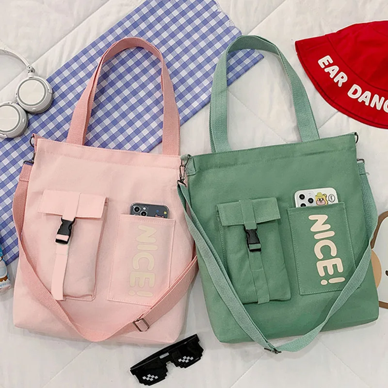 

New canvas bag for female students, versatile for class, versatile for going out, large capacity crossbody bag, crossbody canvas