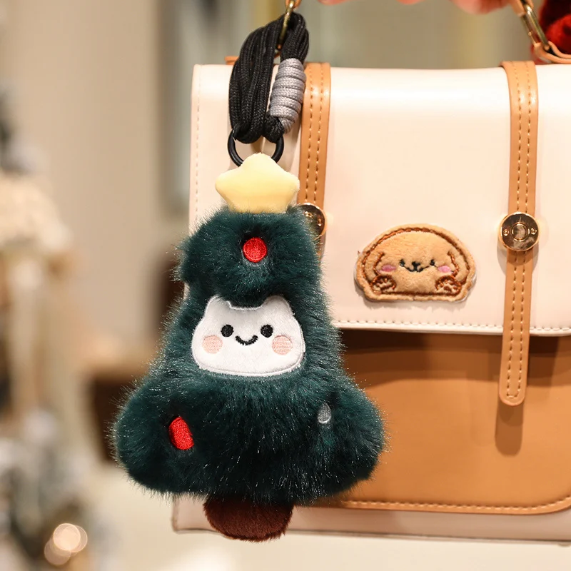 Kawaii Christmas Plush Keychain Cartoon Santa Claus Christmas Tree Doll Stuffed Toys Car Keyring Bag Pendant Hanging Decor Gift