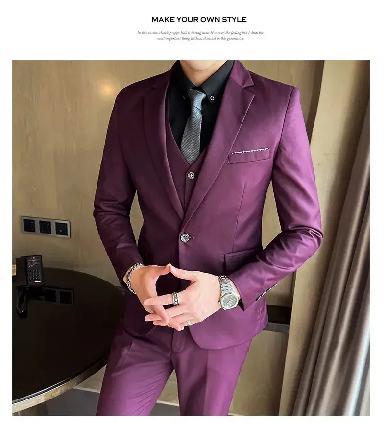 New striped men's thickened casual suit three-piece suit high-end wedding