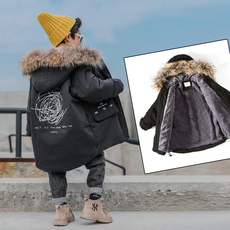 Kids Waterproof Jacket Fashionable Fleece Snowboarding Jackets Girls Thicken Fur Collar Winter Jacket Hooded Coat Boys