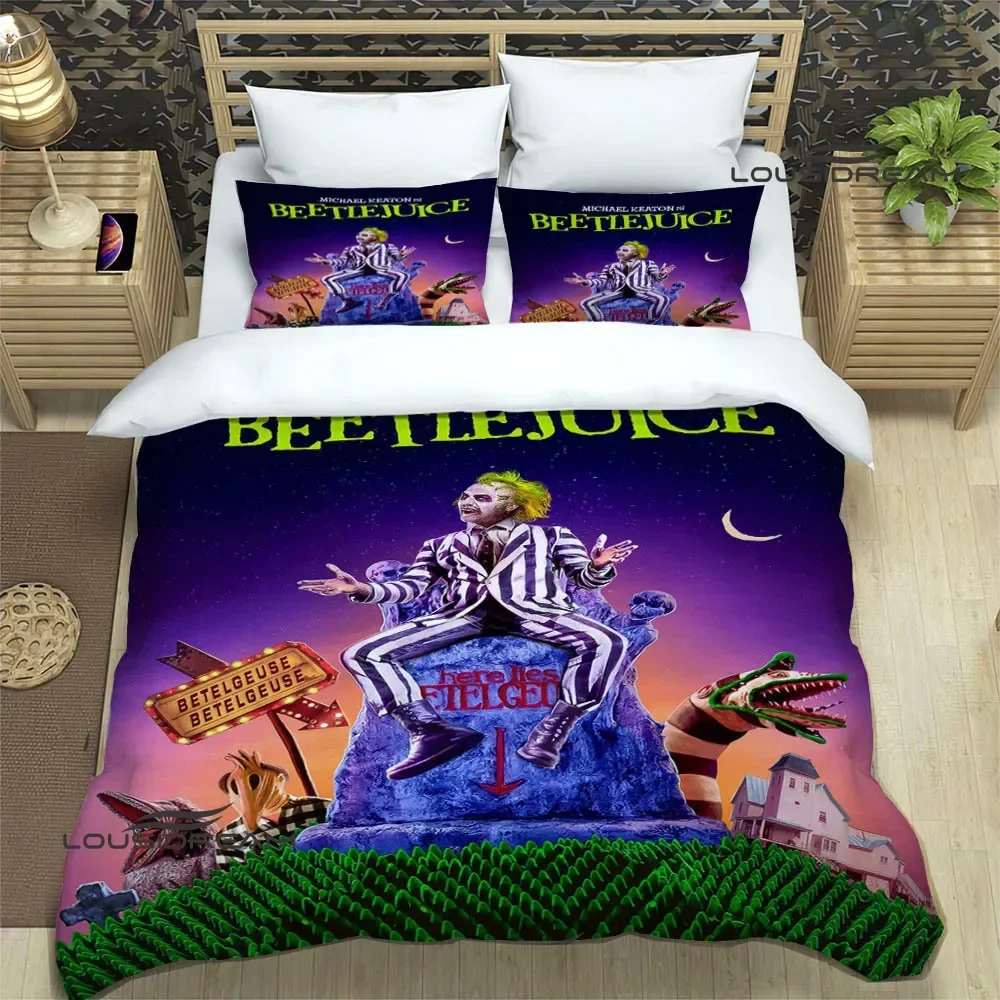 Juegos de ropa de cama de película de terror B-Beetlejuice, suministros exquisitos, juego de edredón, juego de cama, juego de cama, regalo de cumpleaños de lujo