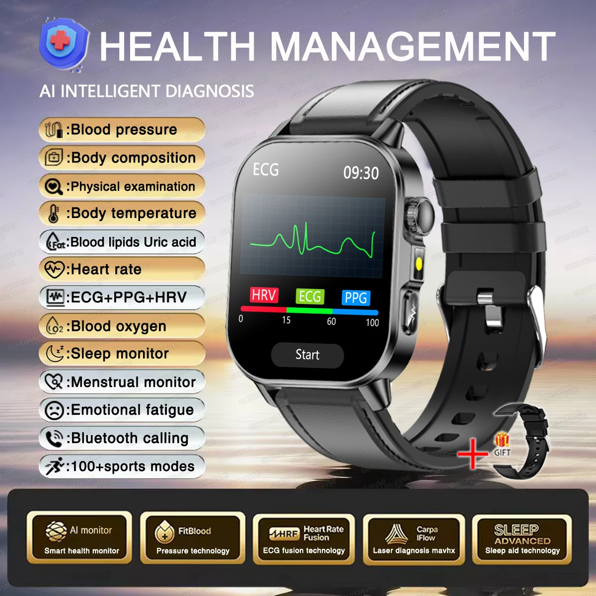 Health Care Smart Watch Men Women ECG BMI Analysis Uric thumbnail 1