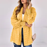 Solid V-Neck Open Front Lightweight Cardigans Casual Chiffon Loose Oversized Knitted Sweaters Single Breasted Chompas Para Mujer 1