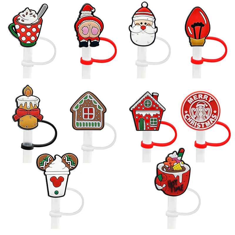 

20PCS Straw Charms Party Supplies Disposable Reusable Straw Topper Festive Style Christmas Series Straw Cover Kitchen Decoration