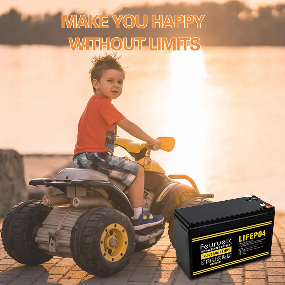 12V 7Ah LiFePO4 lithium Battery, 2000+ Cycles Lithium Iron Phosphate Rechargeable Battery for Small UPS, Lighting, Power Wheels