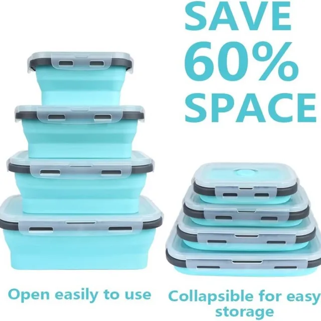 Boîte à déjeuner rectangulaire en Silicone de haute qualité, boîte à Bento pliable, récipient alimentaire pliable Portable, bol de stockage des aliments, 4 pièces/ensemble 3