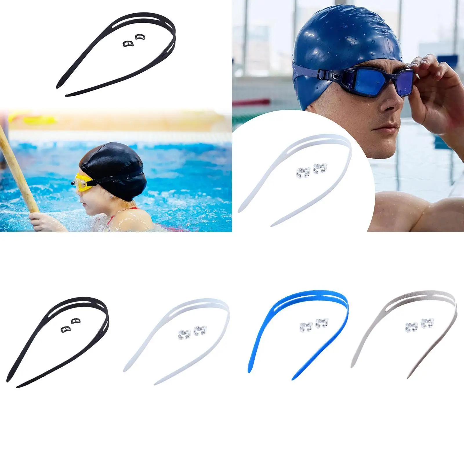 Durable Silicone Strap for Swimming Goggles with Extra Clips