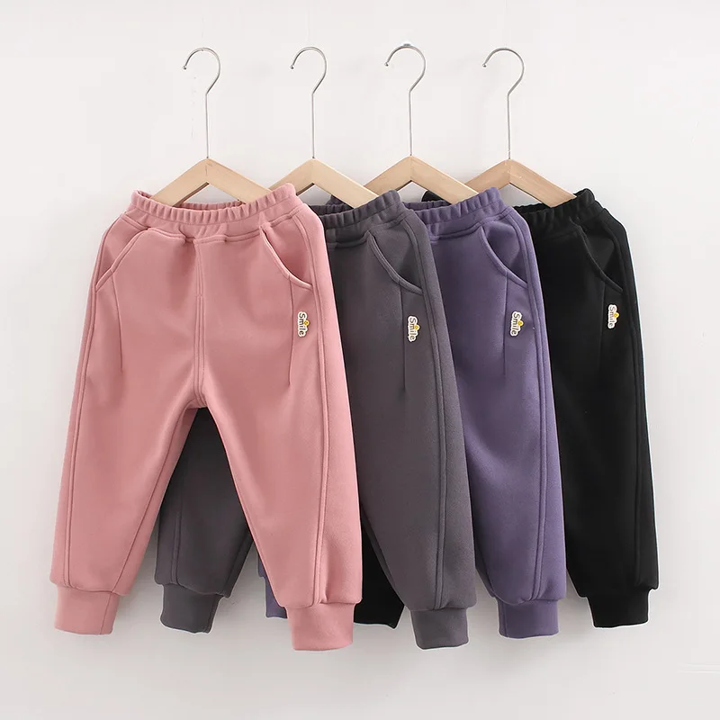 

Высококачественные детские зимние теплые брюки для мальчиков и девочек, плотные спортивные брюки, корейские повседневные однотонные спортивные брюки, детские брюки