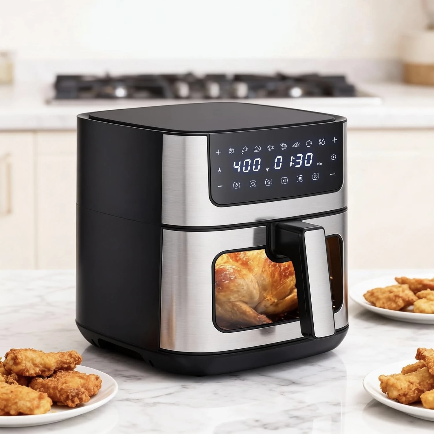 6.34QT Air Fryer with Window, 8 Food Presets with 400°F Max Heat, Black