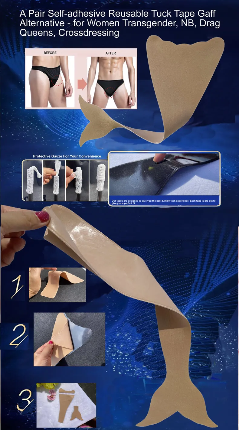 Reusable Mermaid T-Tape for Transgender, Drag Queens, Crossdressing