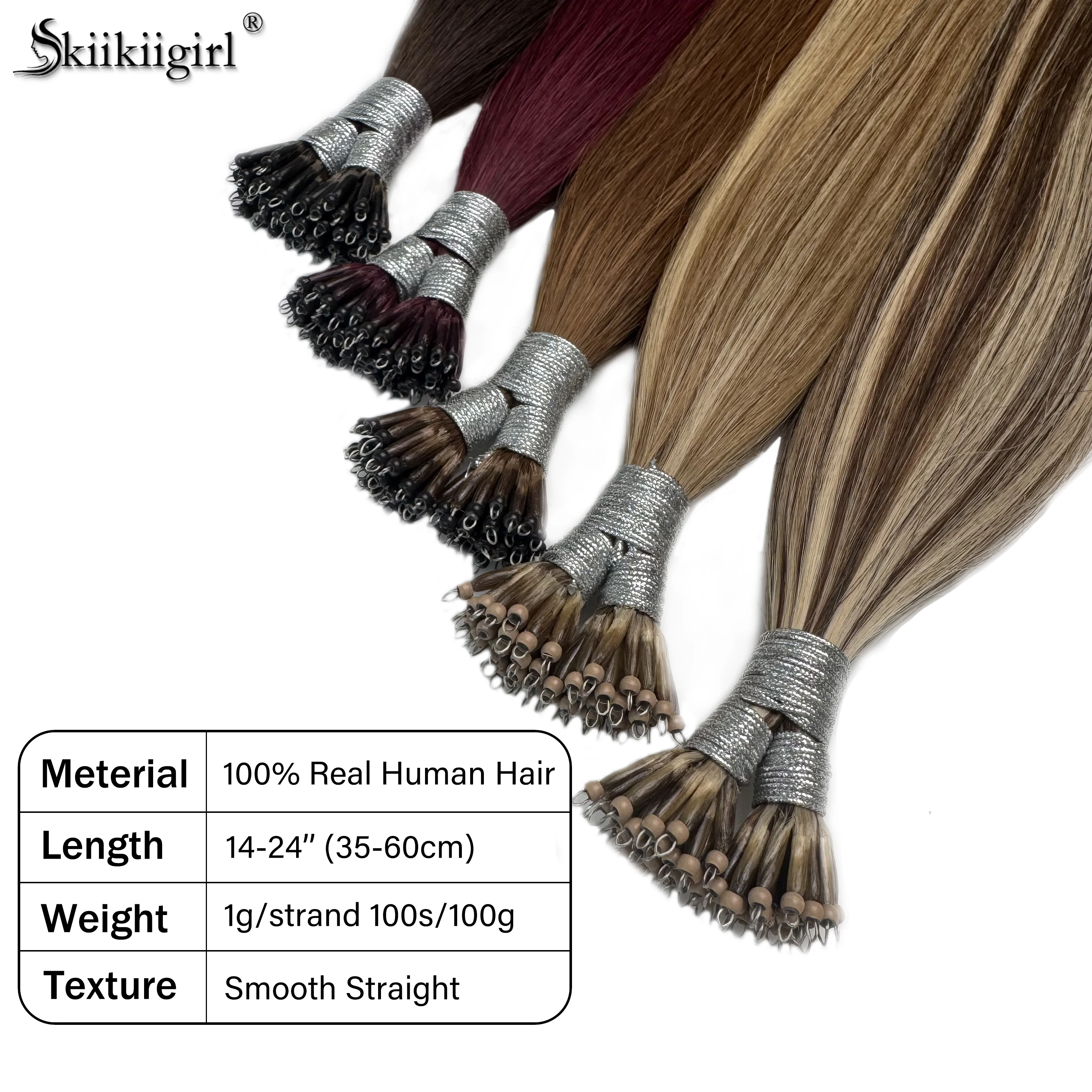 1 g/s 100 fili veri capelli umani nano anello estensioni dei capelli macchina Remy pre-incollati micro perline dritte punta nano 16 ''-24'' - immagine 4