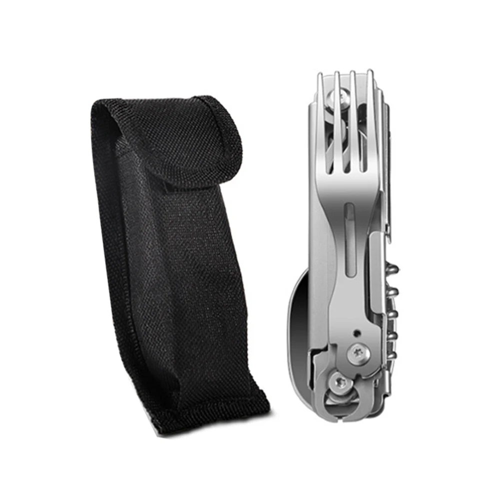 6 in 1 Multifunctional Fork Spoon Knife Foldable Portable Camping Cutlery EDC Tool Smooth for Picnic Hiking for Travelling BBQ camping cutlery portable tableware