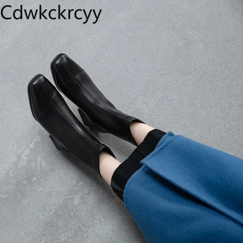 

winter The New fashion British style Square head Thick heel Women boots black brown Beige Casual Comfortable Women boots 34-43