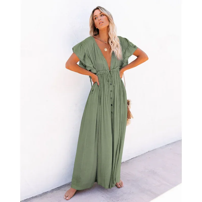 Sexy Bikini Cover-ups Long White Tunic Casual Summer Beach Dress Elegant Women Clothes Beach Wear Swim Suit Cover Up