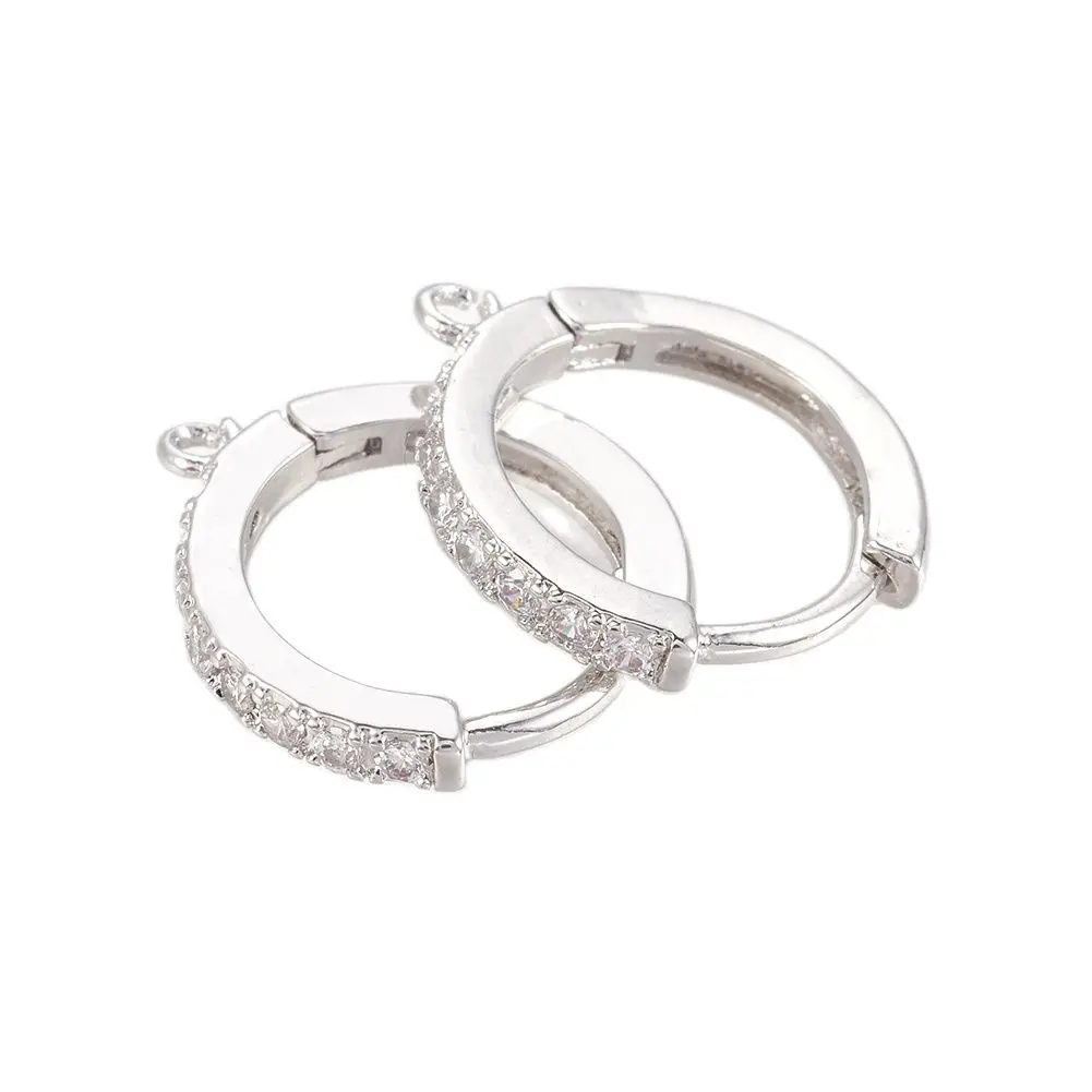 10pair Brass Micro Pave Cubic Zirconia Huggie Hoop Earring Findings Clear Mixed Color 16x14x2mm For Woman Earring Jewelry Making