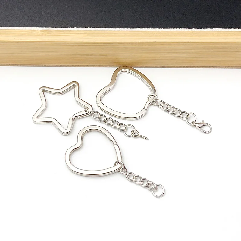 Set of 6 Heart and Star Shaped Metal Key Rings