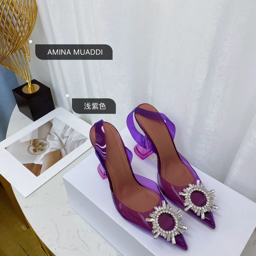 

Cheap Amina Muaddi Begum Slingback Pumps Begum Rosie sparkling crystal bow satin pointed toe stiletto heels rhinestone shoes