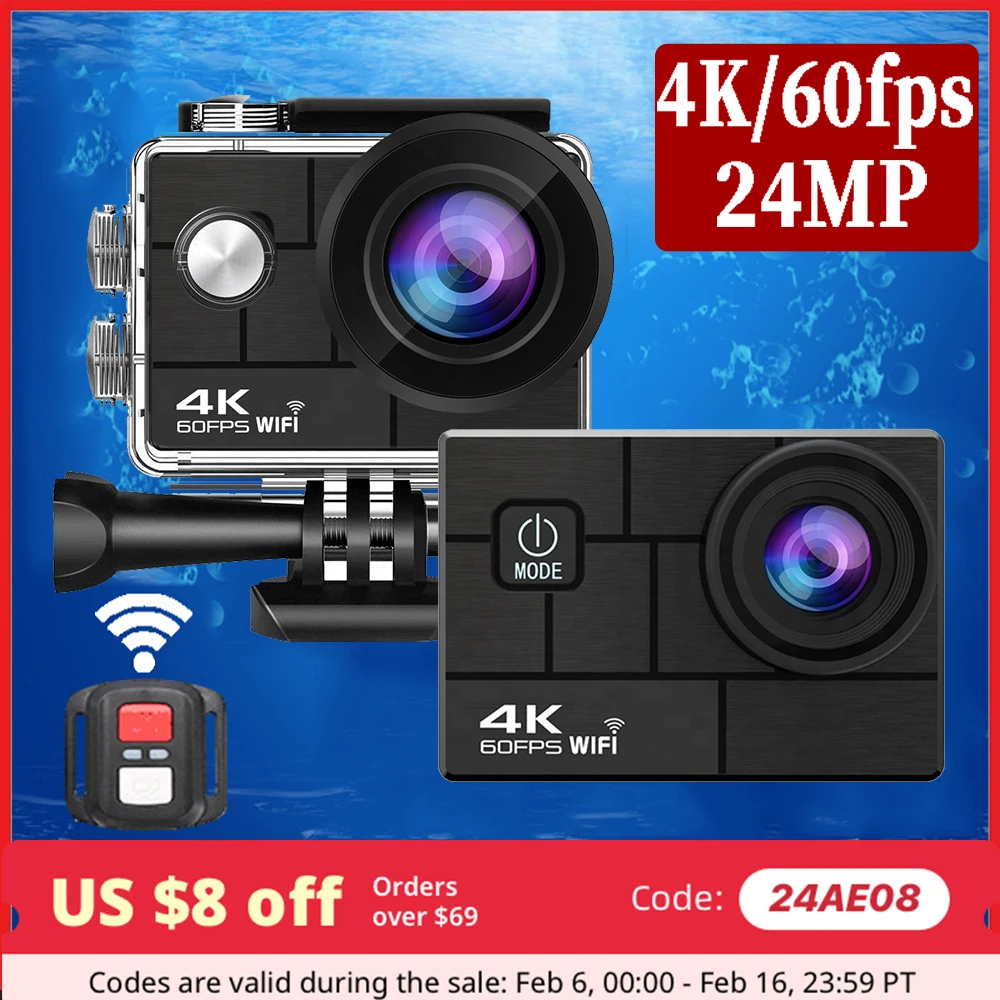 Ultra Hd 4K/60Fps 24Mp Wifi 2 "170D Underwater 30M Casco Vedio Go Sport Pro Action Camera Anti-Shake Con Obiettivo Fisheye Sony 386