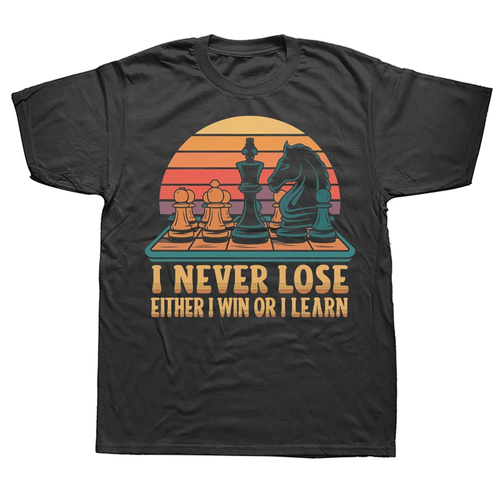 Vintage Schachspieler Retro Sonnenuntergang Unisex Baumwoll-Streetwear T-Shirt Humor-Tee Locker sitzende Kleidung für Männer und Frauen Kurzarm