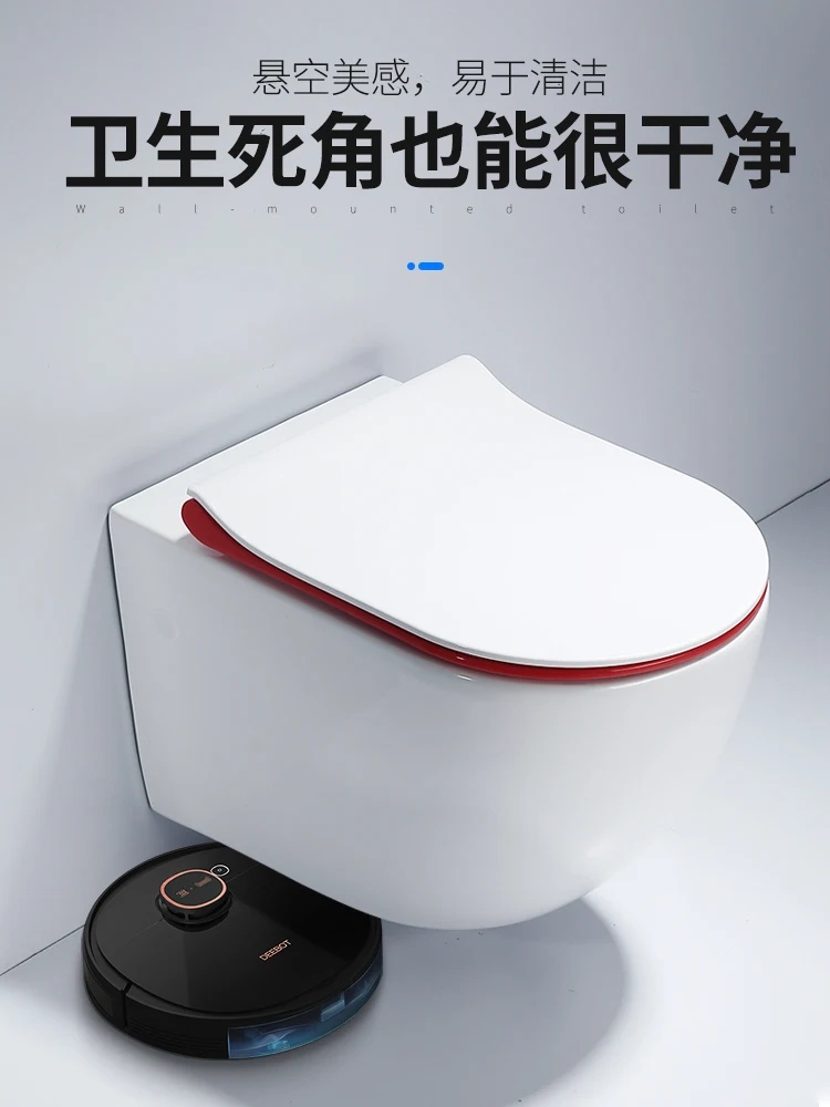 Wall-mounted toilet clamp red new cover plate hidden buried wall flush tank with water trap bent into the wall toilet.